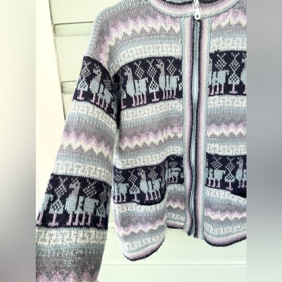 Vintage sebsatex 100% alpaca blue zip up sweater cozy warm fall winter granny - Picture 2 of 7